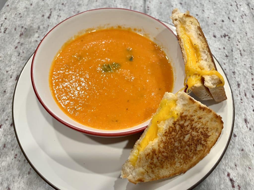 This soup is fresh, comforting and perfectly pairs with a grilled cheese sandwich.