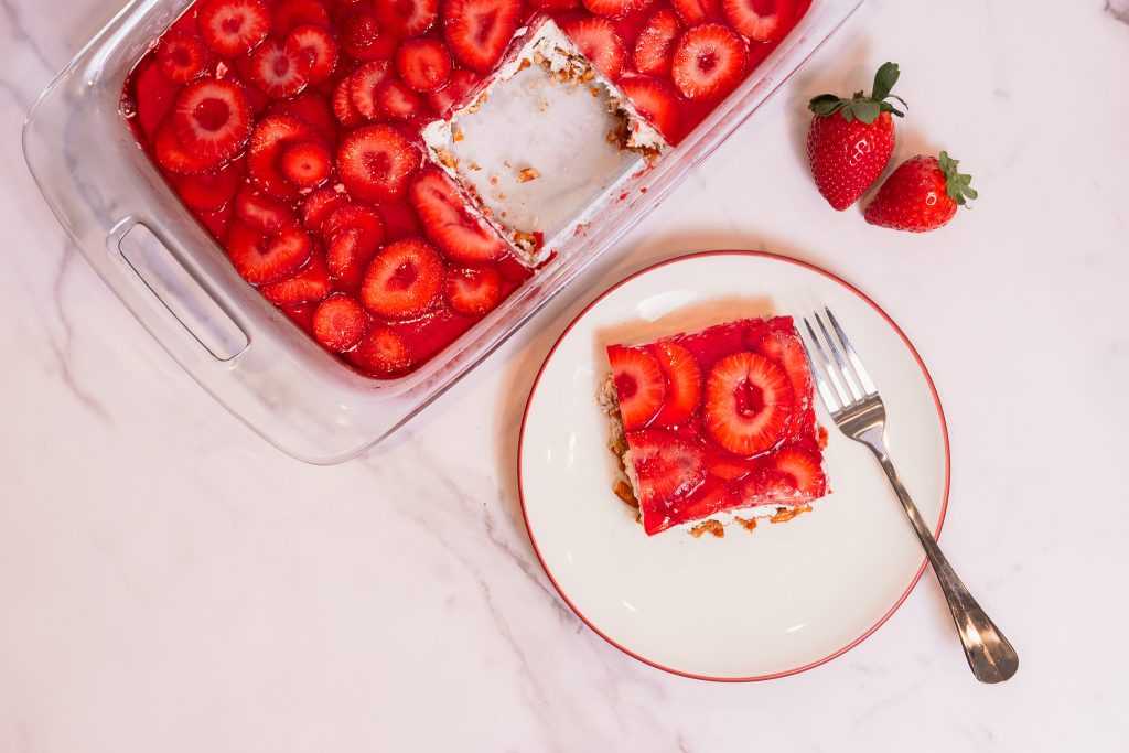 Strawberry pretzel salad is the perfect way to use fresh strawberries.